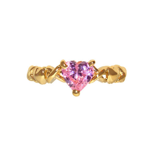 Anillo 'XOXO' Corazón Circonita Cúbica Rosa Para Mujer Oro Amarillo 14K Genuino Talla 7 - Imagen 5 de 18