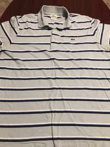 LACOSTE-Short-Sleeve-Gray-White-Blue-Striped-Mens-Polo-Shirt-Size-5-Croc-Gator