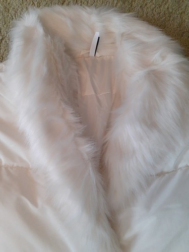 asyou tie waist maxi puffer coat with faux fur trim size 10 colour cream - Picture 2 of 2