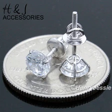 MEN WOMEN 925 STERLING SILVER 6MM ICY BLING CZ ROUND SCREW BACK STUD EARRING*E88