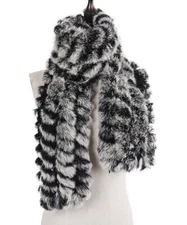 Double-Sided Woven Rabbit Fur Scarf for Women Long Bib Handmade Warmth