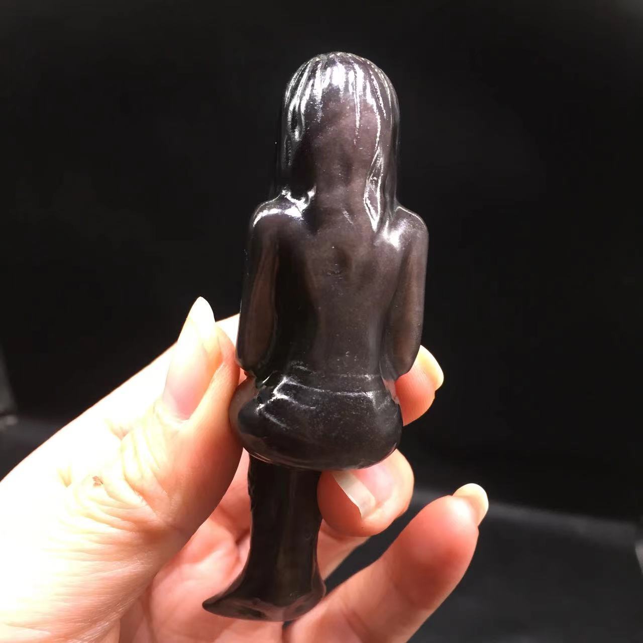 Natural Silver Obsidian Quartz Crystal Carved Mermaid Healing Reiki Decorate 1Pc