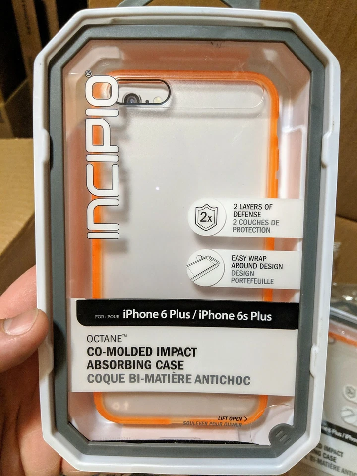 Venta al por mayor Caja de 75 fundas para iPhone 6/6S Plus, Incipio Octano, Naranja Escarcha/Neón Foto 3 de 4