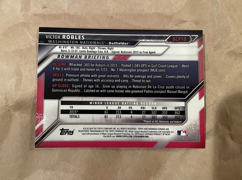 2016 Bowman Chrome Prospects Victor Robles #BCP10 N ationals - Picture 2 of 2