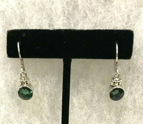 Sterling and Green Quartz Round Drop Earrings Approx. 1 In. Long - 3.9 Grams - Picture 2 of 8