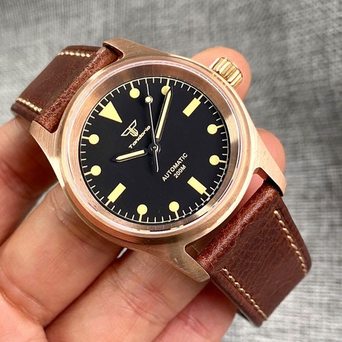 36MM Tandorio Black Dial NH35A PT5000 Automatic Mens Wrist Watch CUSN8 Bronze - Picture 23 of 33
