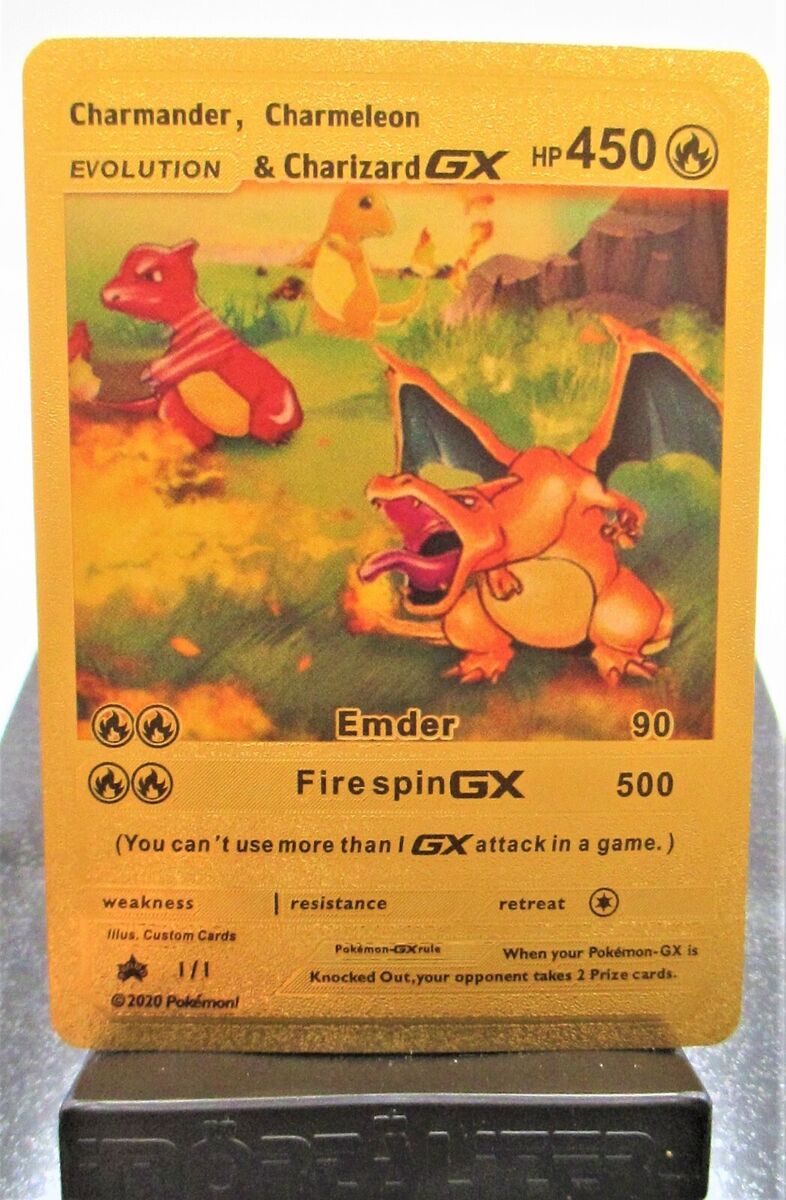 Pokemon Gold card Generic Charizard 1st Edition Charmeleon and Charmander  Base Set Metal Collection Pokemon Cards