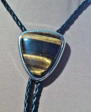2# western bolo / bootlace tie tiger eye on black corded