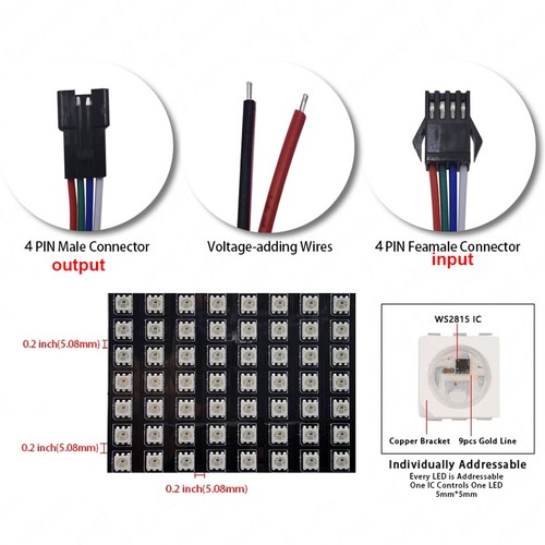 DC12V WS2815 RGB LED Panel 4Pin Addressable 16X16 8X32 Pixels Dual Signal Module - Picture 4 of 13