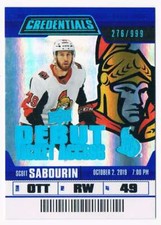 2019-20 CREDENTIALS DEBUT TICKET ACCESS BLUE SCOTT SABOURIN ROOKIE 276/999