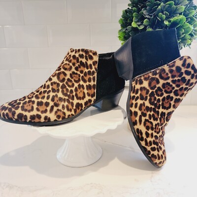 Bass Nina Leopard Animal Print Ankle Booties With Block Heel Size