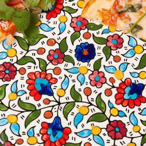 Plato cuadrado floral grande de cerámica azul palestino - Imagen 3 de 4