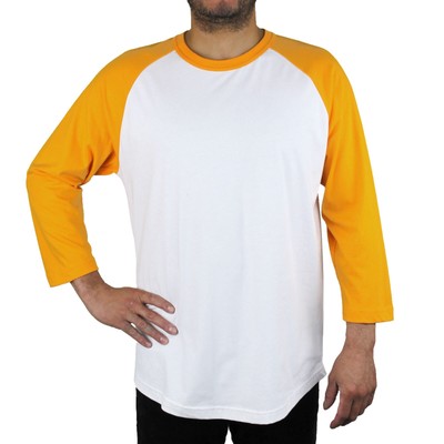 yellow and white baseball tee