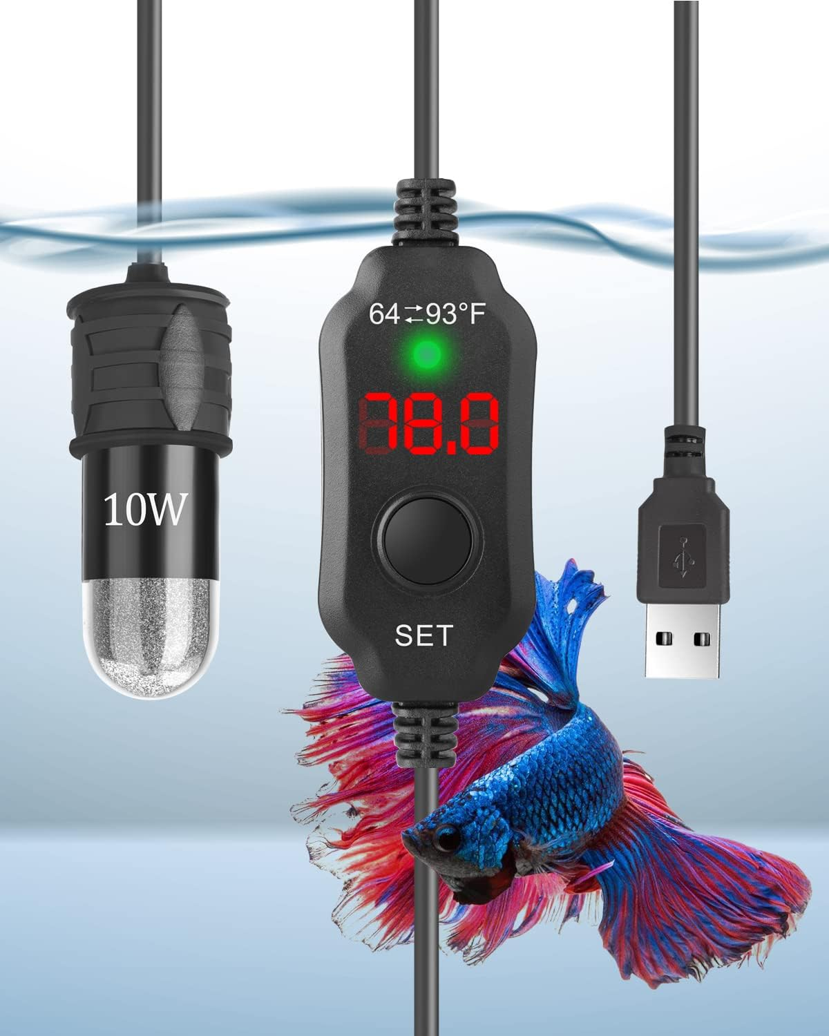 Aquamiracle Adjustable 10W Betta Heater Small Aquarium Heater Submersible Fish T