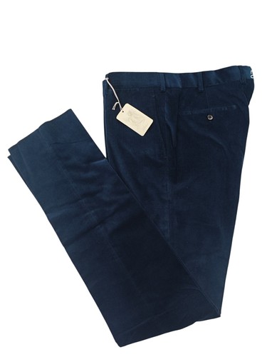 390$ BELVEST Blue Dress Pant Corduroy Cotton 34 US / 50 EU Handmade in Italy
