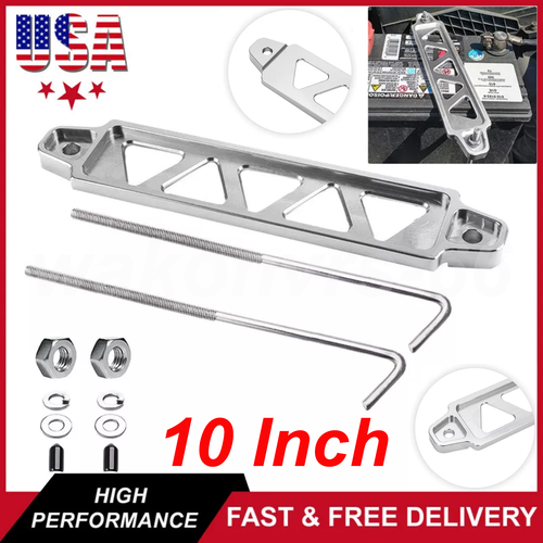 SL Aluminum Car Battery Tie Down Brace Holder Mount Bracket Kit With J-Hooks