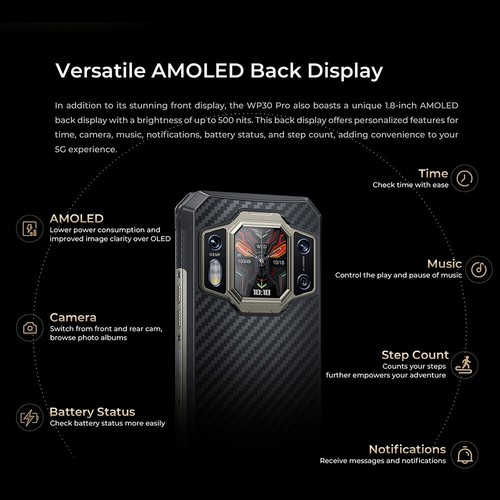 Oukitel WP30 Pro Unlocked 5G Rugged Smartphone 24GB(12+12)+512GB 11000mAh/120W - Picture 8 of 19