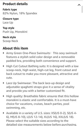 Tempt Me L Dark Olive Green Cut Out One Piece Swimsuit Padded Back Lace Up - Picture 8 of 16
