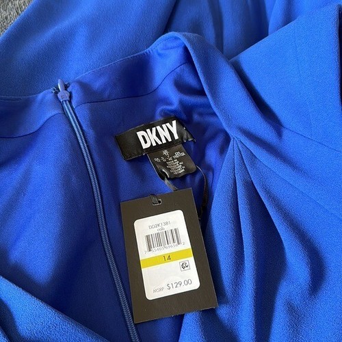 NWT $129 DKNY Stretch V-Neck Short Sleeve Sheath Dress Cobalt Blue SZ-14 - Picture 7 of 10