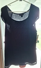 NWT AB Studio Sleeveless Blouse Womens XL Navy Blue Crochet Lace Puff Stretch