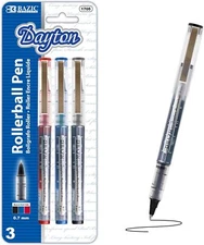BAZIC Dayton Asst. Color Rollerball Pen w/ Metal Clip (3/Pk)