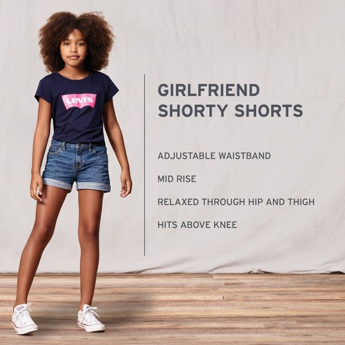 Levi's Girls' Girlfriend Fit Denim Shorty Shorts, White, 16 - Picture 5 of 9