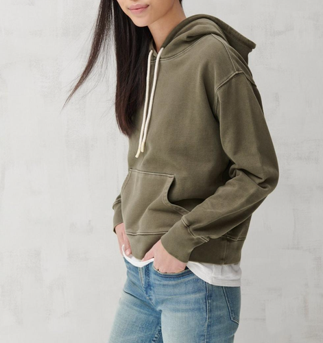 LUCKY BRAND WOMEN'S MOSS GREEN LONG SLEEVE SUEDED TERRY HOODIE SWEATSHIRT