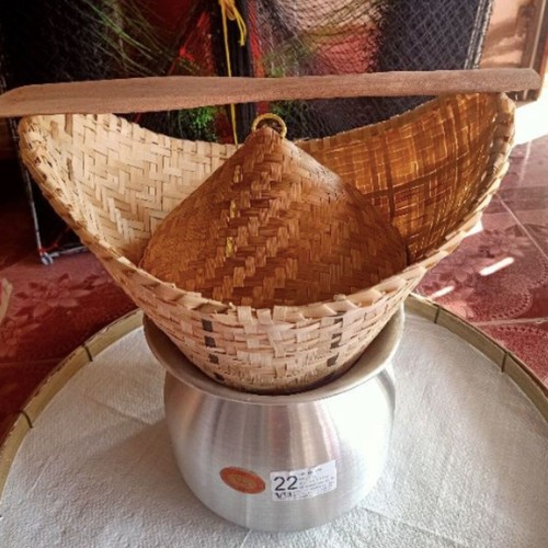 1 Set Aluminum Steamer Pot Thai Handicraft Cooker Bamboo Basket Sticky Rice Cook - Picture 5 of 5