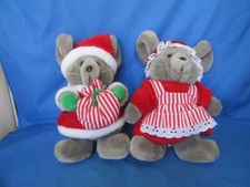 Vintage 1986 Dakin Mr.  Mrs. Santa Mouse Stuffed Plush Christmas Animals 8"