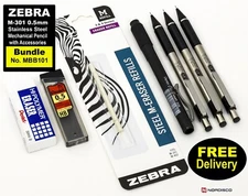Zebra M-301 0.5mm Stainless Steel Mechanical Pencil with Lead & Erasers MBB101