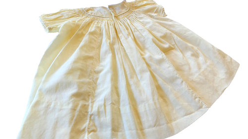 Vintage 60s Baby Girl Nannette Yellow Handmade Cotton Dress Applique Cat Smocked - Picture 9 of 13
