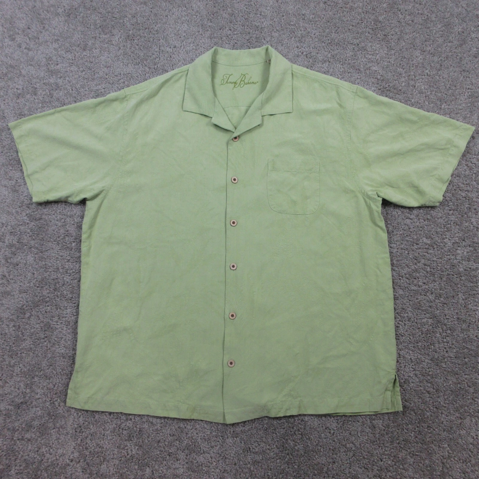 Tommy Bahama Shirt Mens Extra Large Green Floral Textured Loop Collar Aloha Tiki