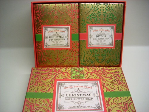 CHRISTMAS SHEA BUTTER DOUBLE SOAP GIFT BOX (SPICE 9 OZ) MICHEL DESIGN WORKS NEW - Picture 3 of 10