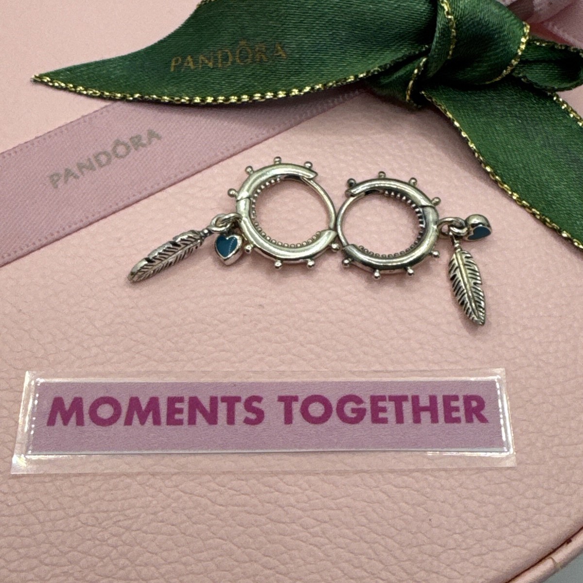 PANDORA Hoop Earrings Boho Spiritual Feathers #297205EN168