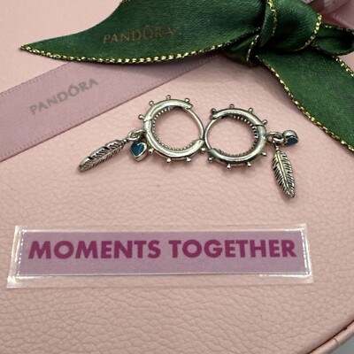 PANDORA Hoop Earrings Boho Spiritual Feathers #297205EN168