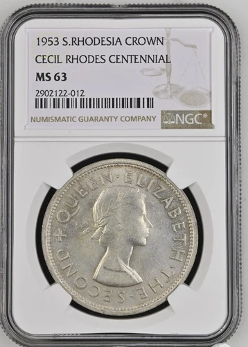 1953 SOUTHERN RHODESIA Crown Silver Coin Royal Mint Elizabeth II NGC MS-63