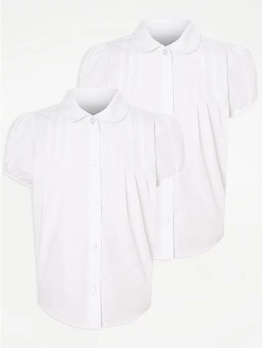 Mädchen Kinder weiß blau Biesen Kurzarm Schulshirts 2er Pack 3-14 Jahre - Bild 3 von 8