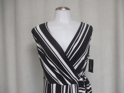 * NEW INC black white striped V neck sie tie sleeveless maxi dress sz M P NEW! - Picture 2 of 7