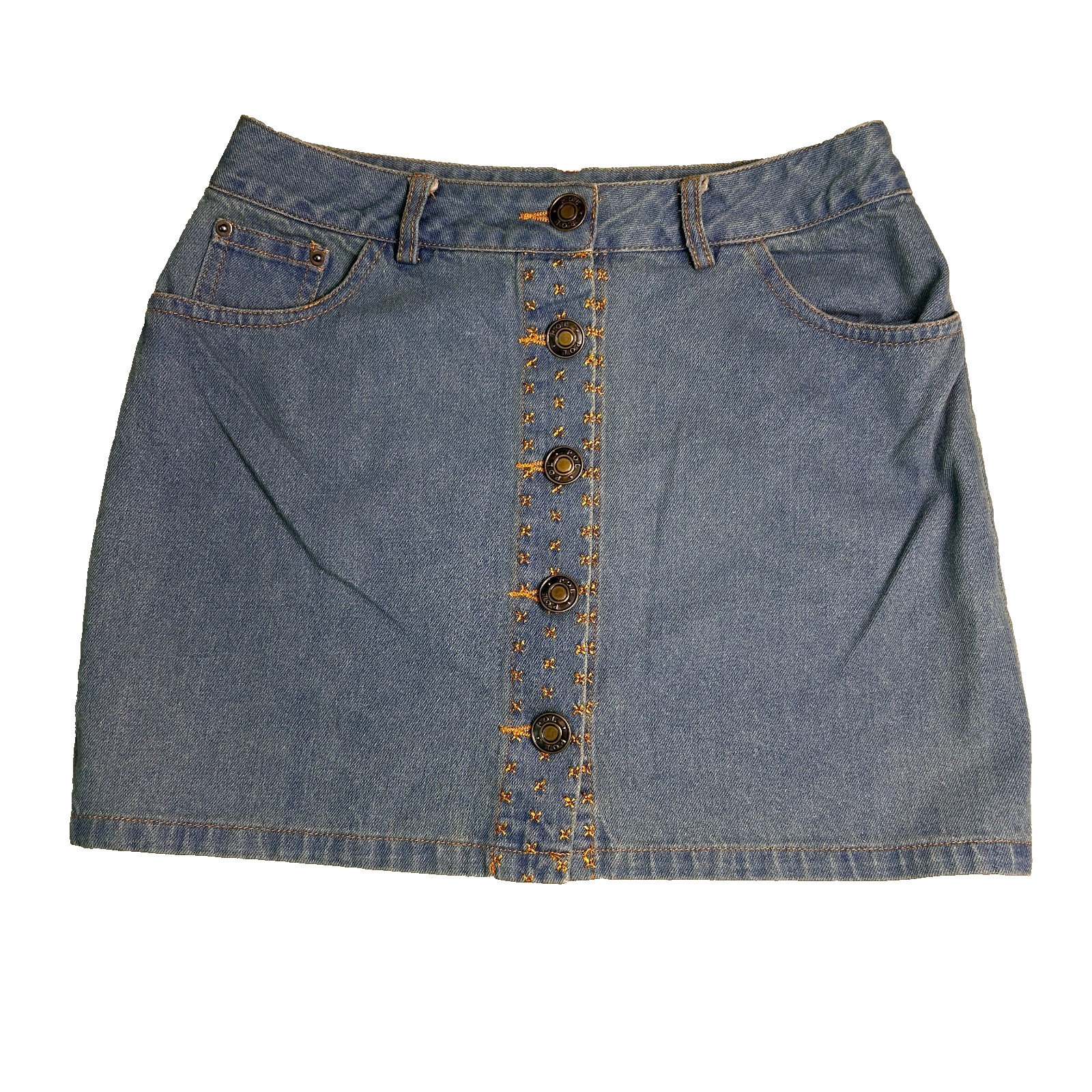 POL Denim Mini Skirt Small Y2K Button Front Boho Contrast Stitch Summer