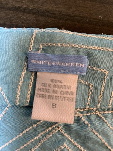 White & Warren Turquoise Embroidered Geometric Skirt Womens 8 Office Church - Afbeelding 4 van 11