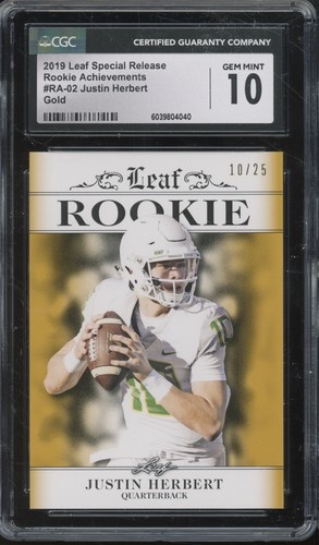 2019 Leaf Special Release Gold Justin Herbert 10/25 RC Rookie Gem Mint CGC 10