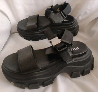 PRADA Black Monolith Platform Sandals Size 40 EU Buckle Strap              /224*