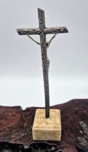 NRI Vintage Pewter Christ Crucifix on Base Jesus Cross - Picture 6 of 8