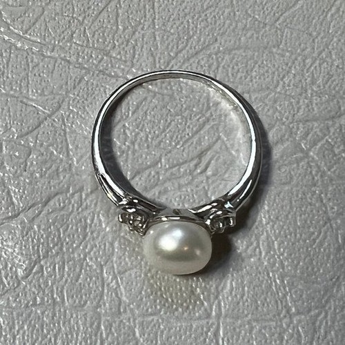 Damen-Ring Sterling-Perlenimitat Sterlingsilber klare Steinakzente Größe 10 - Bild 8 von 9