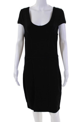 Milly Womens Short Sleeves Scoop Neck Body Con Dress Black Size Large