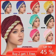 African Women Pleated Hijab Hat Indian Muslim Turban Head Wrap Chemo Cap Beanies