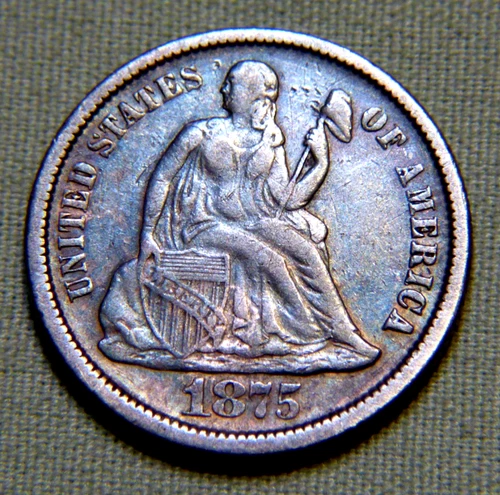 1875 United States Seated Liberty Silver Dime - Extremely Fine Details - # 917