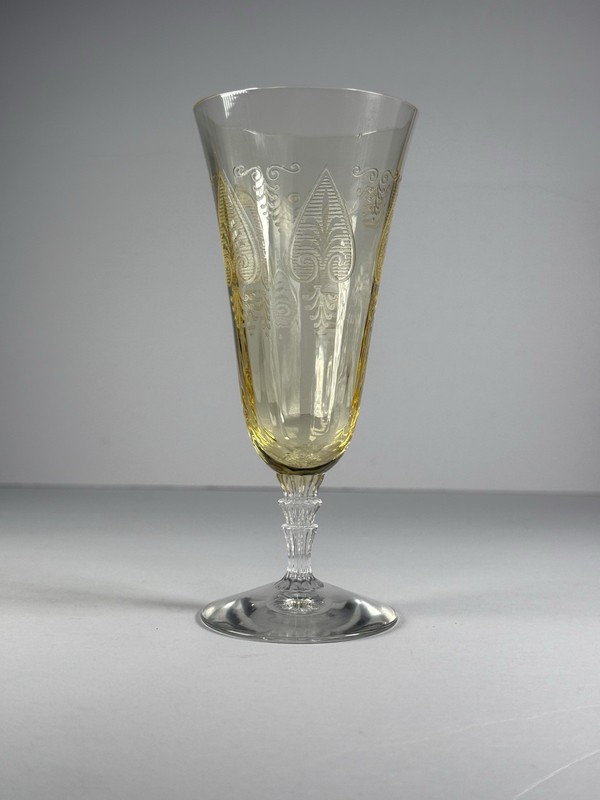 Fostoria Trojan Topaz Claret Wine Glass Etch 280 Stem 5099 Yellow Depression!