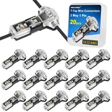 T Tap Wire Splice Connectors for 18-22 AWG Wires - 3 Way 1 Pin Solderless Low...
