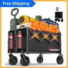 All-Terrain Folding Grocery Cart - Black Utility Wagon with Adjustable Handle